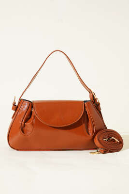 Yan Çıtçıtlı Rugan Çanta Taba - Thumbnail