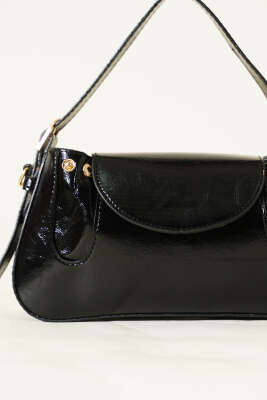 Yan Çıtçıtlı Rugan Çanta Siyah - Thumbnail