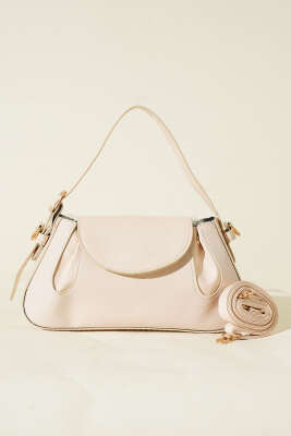 Yan Çıtçıtlı Rugan Çanta Krem - Thumbnail