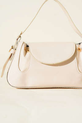 Yan Çıtçıtlı Rugan Çanta Krem - Thumbnail