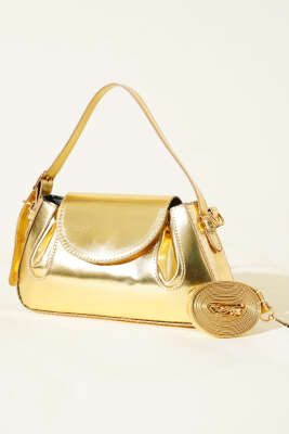 Yan Çıtçıtlı Rugan Çanta Gold - Thumbnail