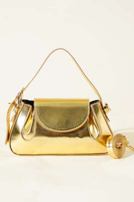 Yan Çıtçıtlı Rugan Çanta Gold - Thumbnail