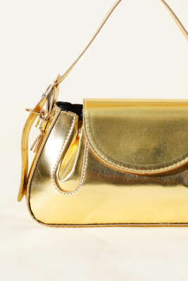 Yan Çıtçıtlı Rugan Çanta Gold - Thumbnail