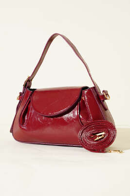 Yan Çıtçıtlı Rugan Çanta Bordo - Thumbnail