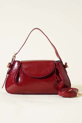 Yan Çıtçıtlı Rugan Çanta Bordo - Thumbnail