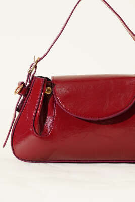 Yan Çıtçıtlı Rugan Çanta Bordo - Thumbnail