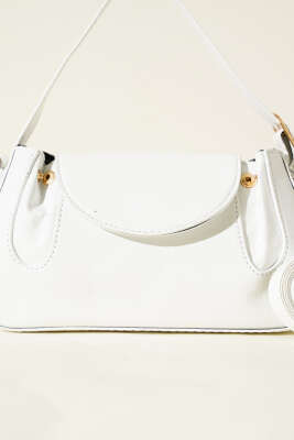 Yan Çıtçıtlı Rugan Çanta Beyaz - Thumbnail