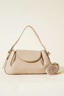 Yan Çıtçıtlı Rugan Çanta Bej - Thumbnail