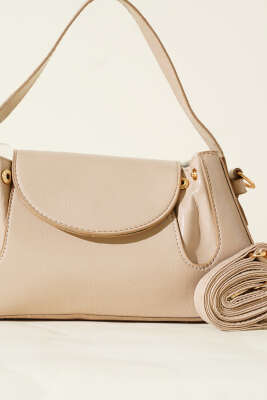 Yan Çıtçıtlı Rugan Çanta Bej - Thumbnail