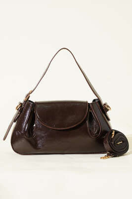 Yan Çıtçıtlı Rugan Çanta Acı Kahve - Thumbnail