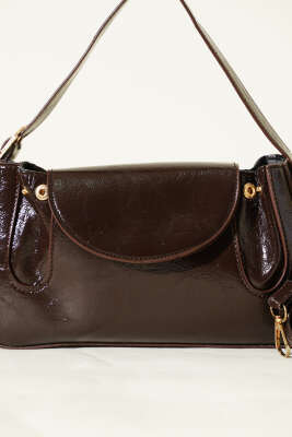 Yan Çıtçıtlı Rugan Çanta Acı Kahve - Thumbnail