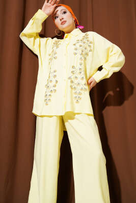 Pazarium - Boncuk İşlemeli Salaş İkili Takım Sarı