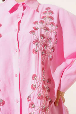 Boncuk İşlemeli Salaş İkili Takım Pembe - Thumbnail