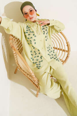 Boncuk İşlemeli Salaş İkili Takım Çağla Yeşili - Thumbnail