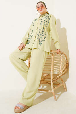 Boncuk İşlemeli Salaş İkili Takım Çağla Yeşili - Thumbnail