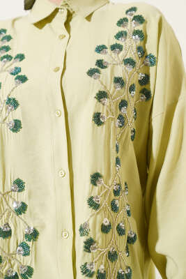 Boncuk İşlemeli Salaş İkili Takım Çağla Yeşili - Thumbnail