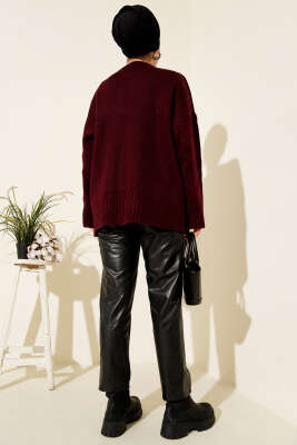 Basic Oversize Triko Tunik Bordo - Thumbnail