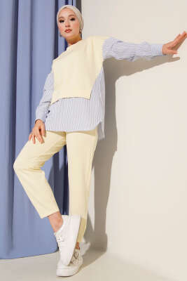 Pazarium - Çizgili Garnili Tunik İkili Takım Sarı