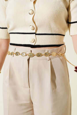 Oval Tokalı Zincir Kemer Gold - Thumbnail