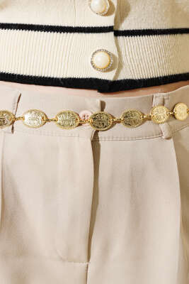 Oval Tokalı Zincir Kemer Gold - Thumbnail