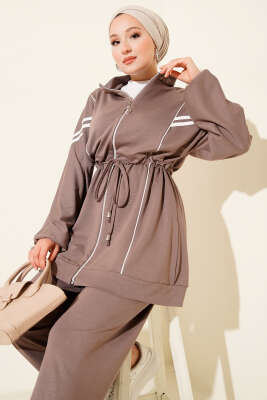 Pazarium - Loyşa Bel Tünelli Şeritli İkili Takım Vizon