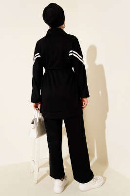 Loyşa Bel Tünelli Şeritli İkili Takım Siyah - Thumbnail