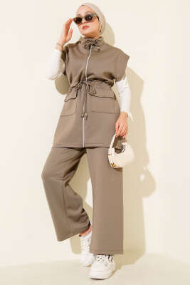 Pazarium - Beli Tünelli Yelekli Scuba İkili Takım Vizon