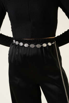 Oval Tokalı Zincir Kemer Gümüş - Thumbnail