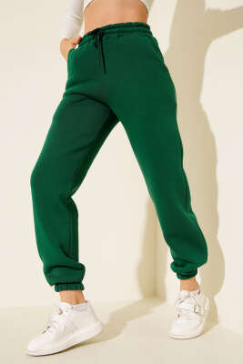 Lastikli Üç İplik Jogger Pantolon Zümrüt - Thumbnail