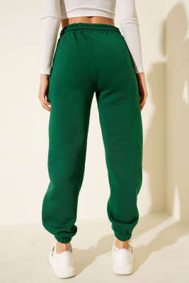 Lastikli Üç İplik Jogger Pantolon Zümrüt - Thumbnail