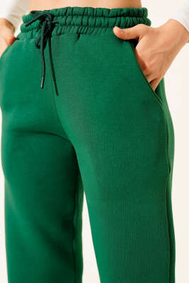 Lastikli Üç İplik Jogger Pantolon Zümrüt - Thumbnail