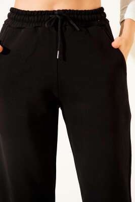 Lastikli Üç İplik Jogger Pantolon Siyah - Thumbnail