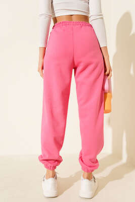 Lastikli Üç İplik Jogger Pantolon Pembe - Thumbnail