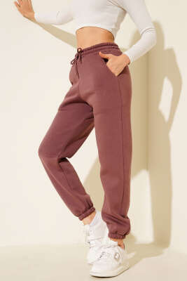 Lastikli Üç İplik Jogger Pantolon Gül Kurusu - Thumbnail