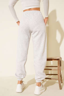 Lastikli Üç İplik Jogger Pantolon Melanj Gri - Thumbnail
