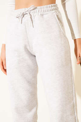 Lastikli Üç İplik Jogger Pantolon Melanj Gri - Thumbnail