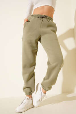 Lastikli Üç İplik Jogger Pantolon Çağla Yeşili - Thumbnail