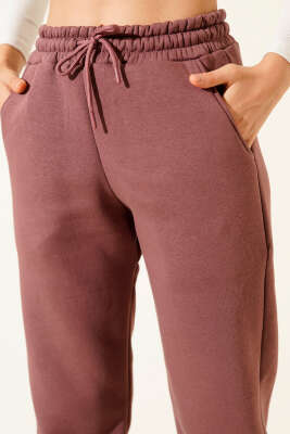 Lastikli Üç İplik Jogger Pantolon Gül Kurusu - Thumbnail