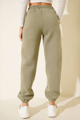 Lastikli Üç İplik Jogger Pantolon Çağla Yeşili - Thumbnail