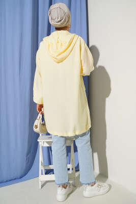 Çift Cepli Kapüşonlu Kap Sarı - Thumbnail