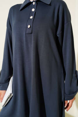 Loyşa Yarım Düğmeli Tunik İkili Takım Füme - Thumbnail