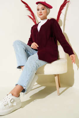 Cepli Araboy Triko Hırka Bordo - Thumbnail