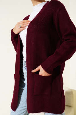 Cepli Araboy Triko Hırka Bordo - Thumbnail