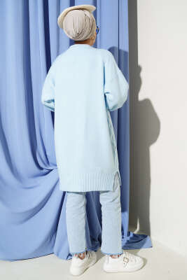 Düşük Omuz Cepli Triko Hırka Bebe Mavi - Thumbnail