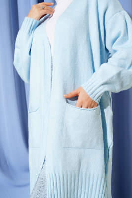 Düşük Omuz Cepli Triko Hırka Bebe Mavi - Thumbnail