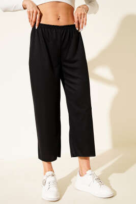 Pazarium - Bel Lastikli Pantolon İçlik Siyah