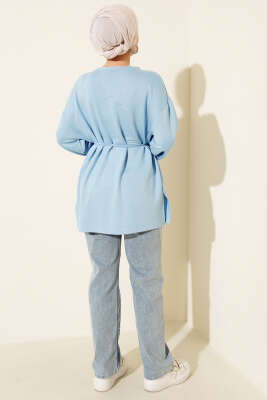 Loyşa Yan Yırtmaçlı Kuşaklı Tunik Mavi - Thumbnail