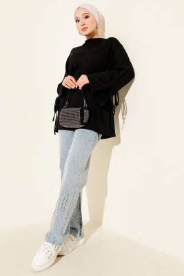 Loyşa Bilek İp Bağlamalı Tunik Siyah - Thumbnail