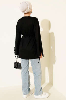 Loyşa Bilek İp Bağlamalı Tunik Siyah - Thumbnail