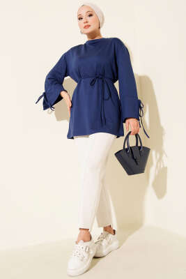 Loyşa Bilek İp Bağlamalı Tunik Lacivert - Thumbnail